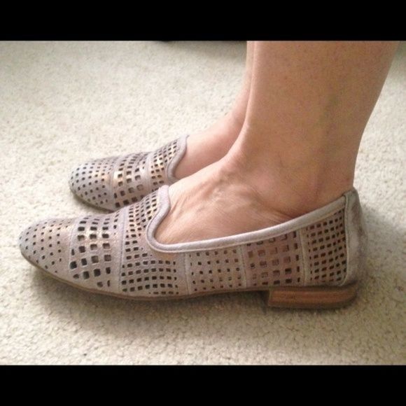 Perforated Leather Metallic Loafer Flats - Picture 2 of 4